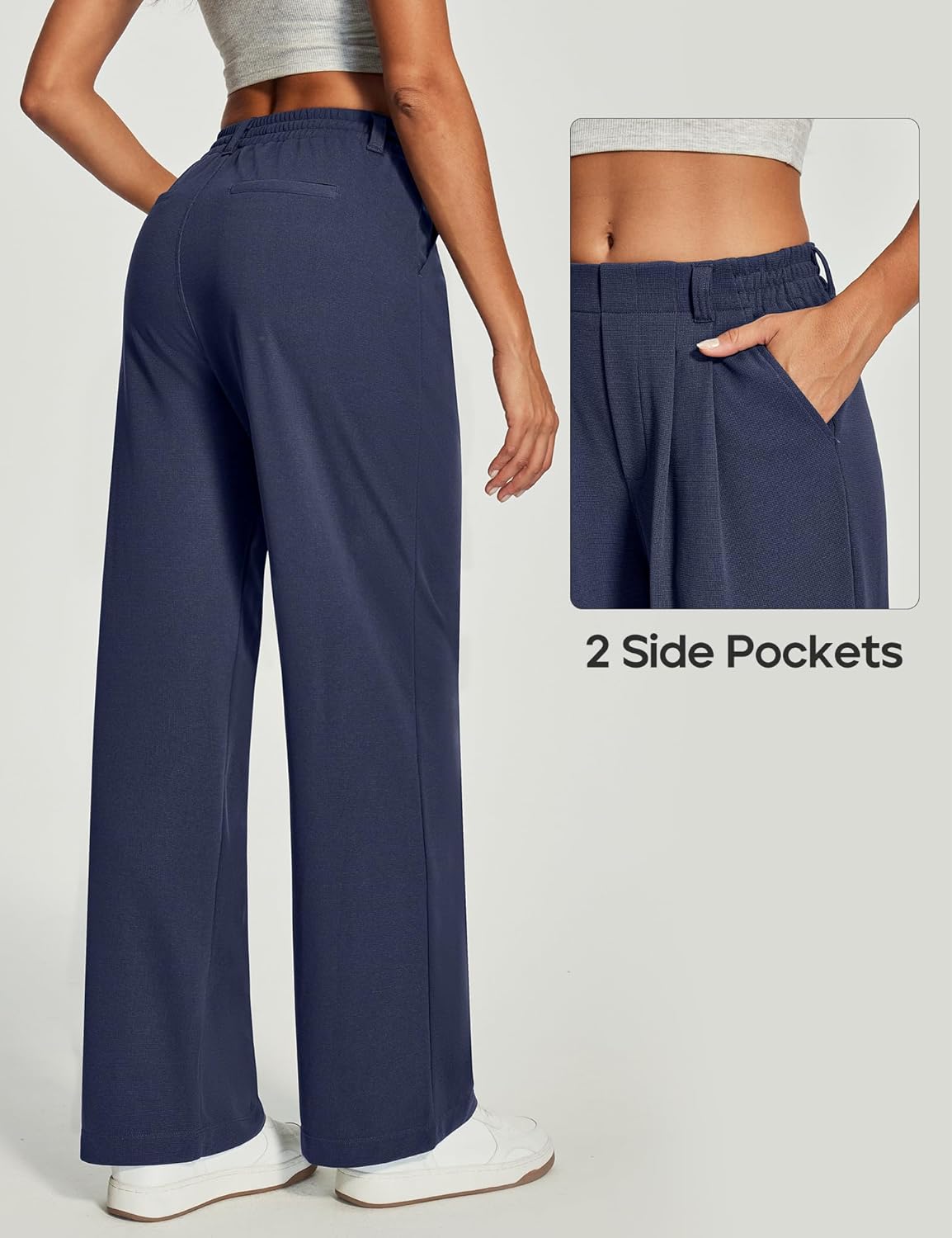 Heathyoga Wide Leg Stretchy Work Pants Women Pull on Dress Pants High Waisted Business Casual Trousers Slacks for Women - Image 3