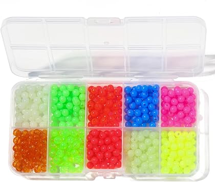 Fishing Beads, 10 Colors Beads for Fishing Rigs, 5mm Glow in the Dark Beads for Fishing in the Dark
