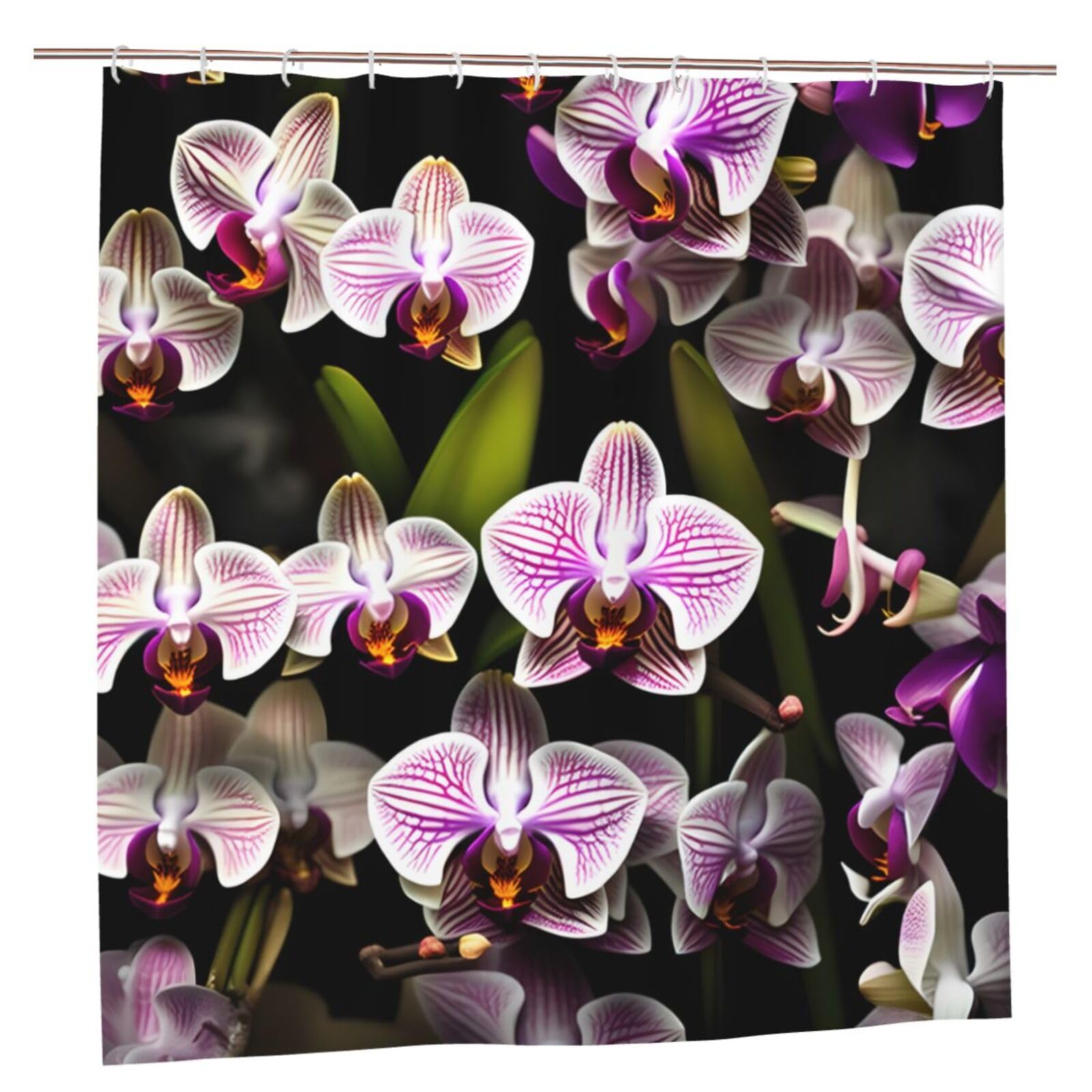 Rideau de douche imprimé orchidées avec bouton-pression anti-rouille