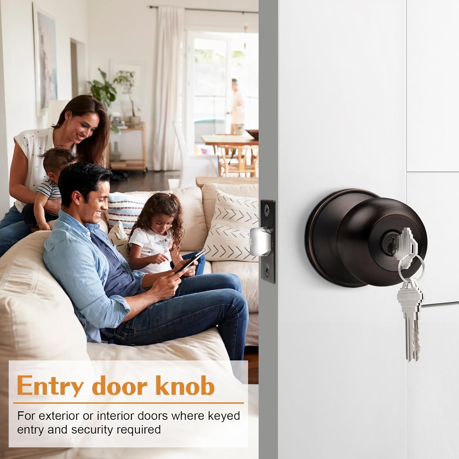 Probrico (2 Pack Keyed Alike Door Knobs Combo Pack, Oil Rubbed Bronze Lockset Contemporary Style, Entry Door Knob Exterior, Contractor Pack