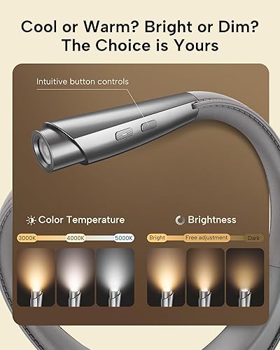 Miniatura 3 de Luz LED de lectura para cuello, luz de lectura para libro en la cama, manos libres, 3 niveles de brillo, diseño ligero y cómodo, de larga duración,