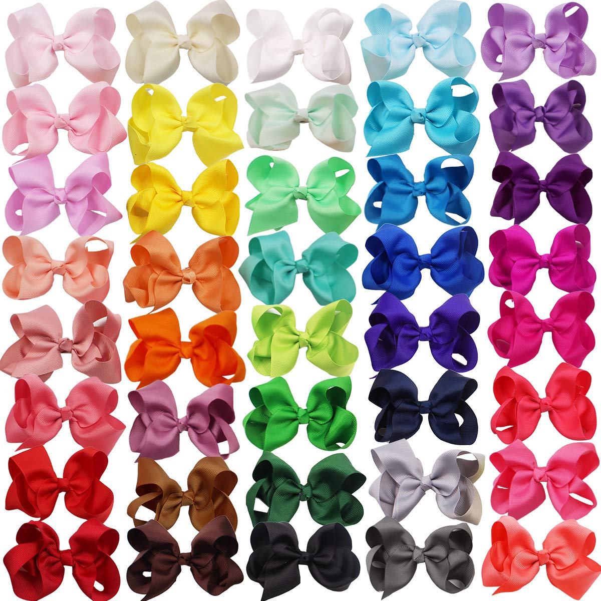 40 Colors Hair Bows for Girls 4.5inch Boutique Grosgrain Ribbon Bows Alligator Hair Clips Hair Accessories for Baby Girls Toddlers Kids Children Teens