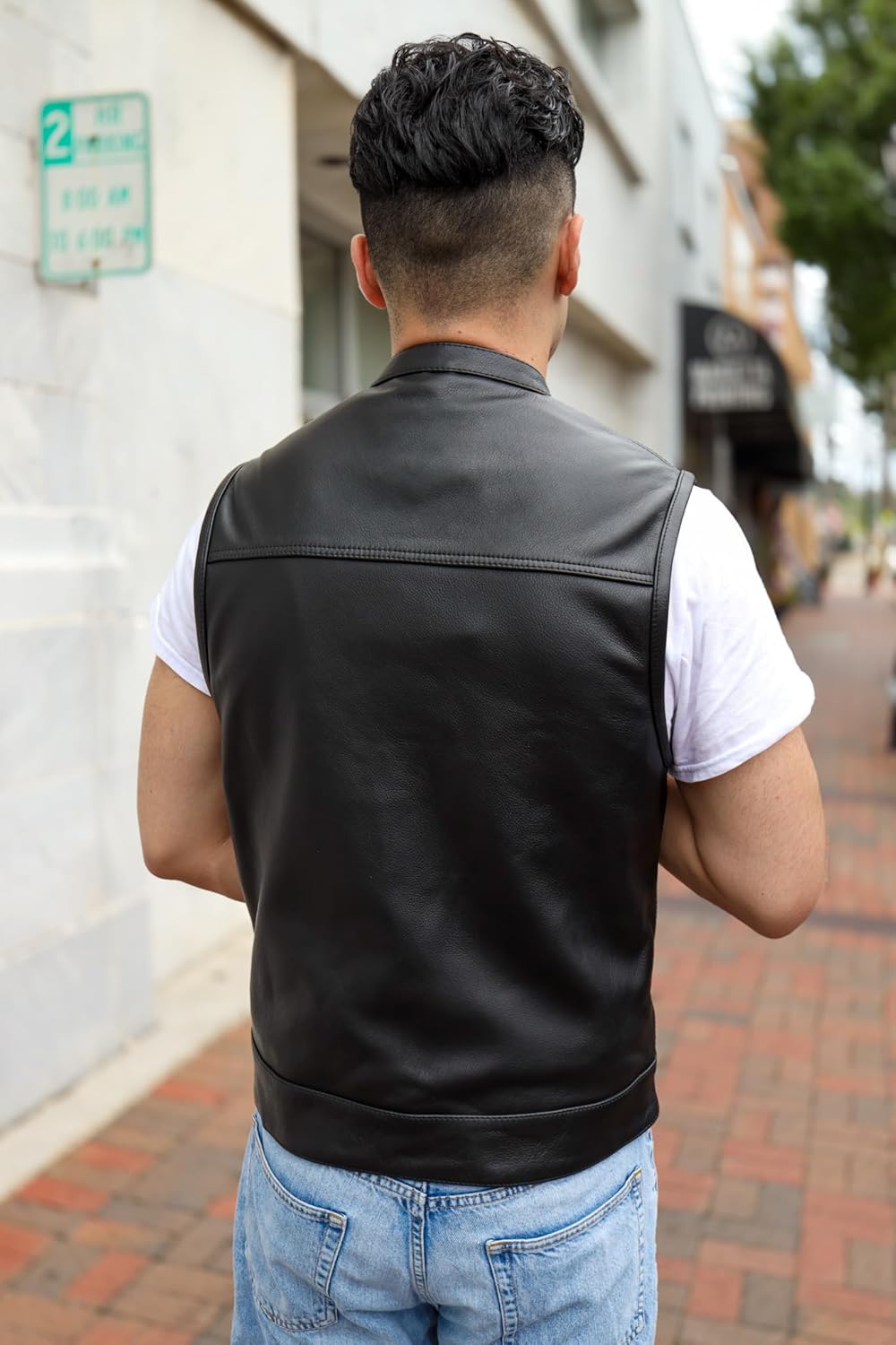 Mens Classic Motorcycle Full Grain Cowhide Leather Heavy Duty Biker Vest - Image 3