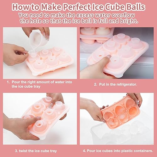 Miniatura 7 de AIBIRUI Paquete de 2 moldes pequeños para cubitos de hielo de rosas para congelador con tapa, cubo de hielo de 2 pulgadas, bandejas de hielo rosas