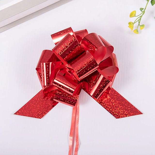 10 Pieces Metallic Red Pull Bow Wrapping,Gift Bows for Wedding Baskets,4 Inches Diameter Gift Bows, for Christmas, Birthday, Holiday, Wedding, Baby Shower All Occasion.