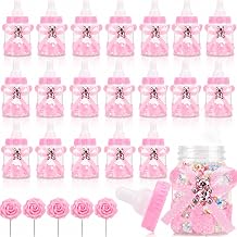 24Pcs Baby Bottle Candy Boxes 3.5" +5 Artificial Roses Baby Shower Favors | Feeding Bottle Candy Box, 5 Fake Roses, Baby Shower Candy Guest Gifts, Party Decorations, Sweet Table Displays, Pink