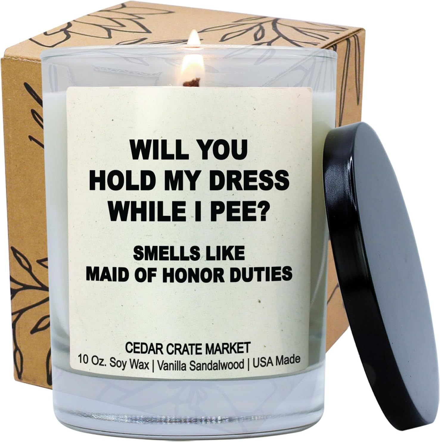 Cedar Crate Market – Bridesmaid Proposal Gifts – Will You Hold My Dress While I Pee? 100% Soy, Vanilla Sandlewood Scented Candle, Made in USA, Will You Be in my Wedding, Bridal Party Bachelorette Gift