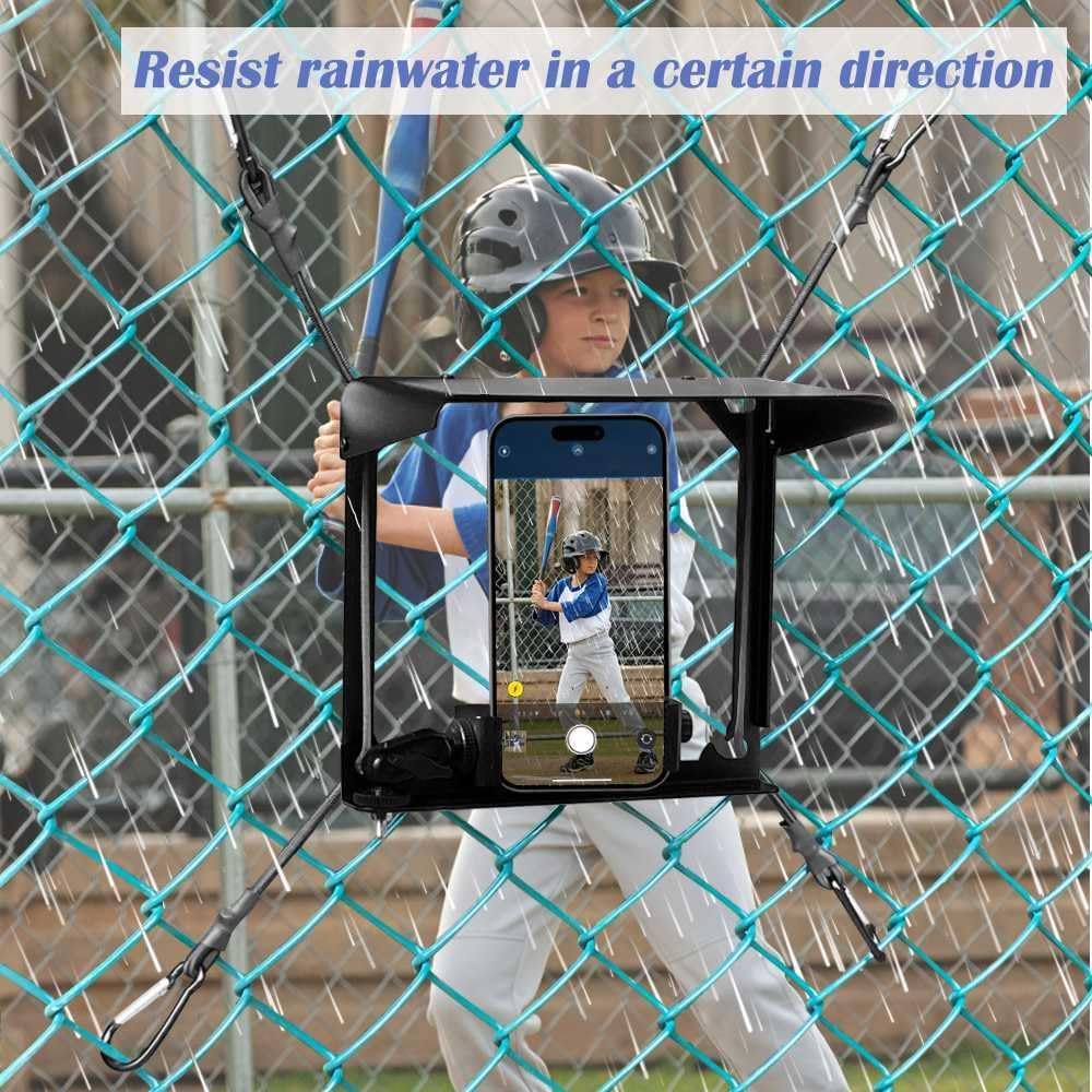 Cell Phone Fence Mount with Shade, Phones Holder Mounting Kit for iPhone, Mevo Start, GoPro and Other Action Cameras, for Recording Baseball, Hockey, Softball and Tennis Games (Black)