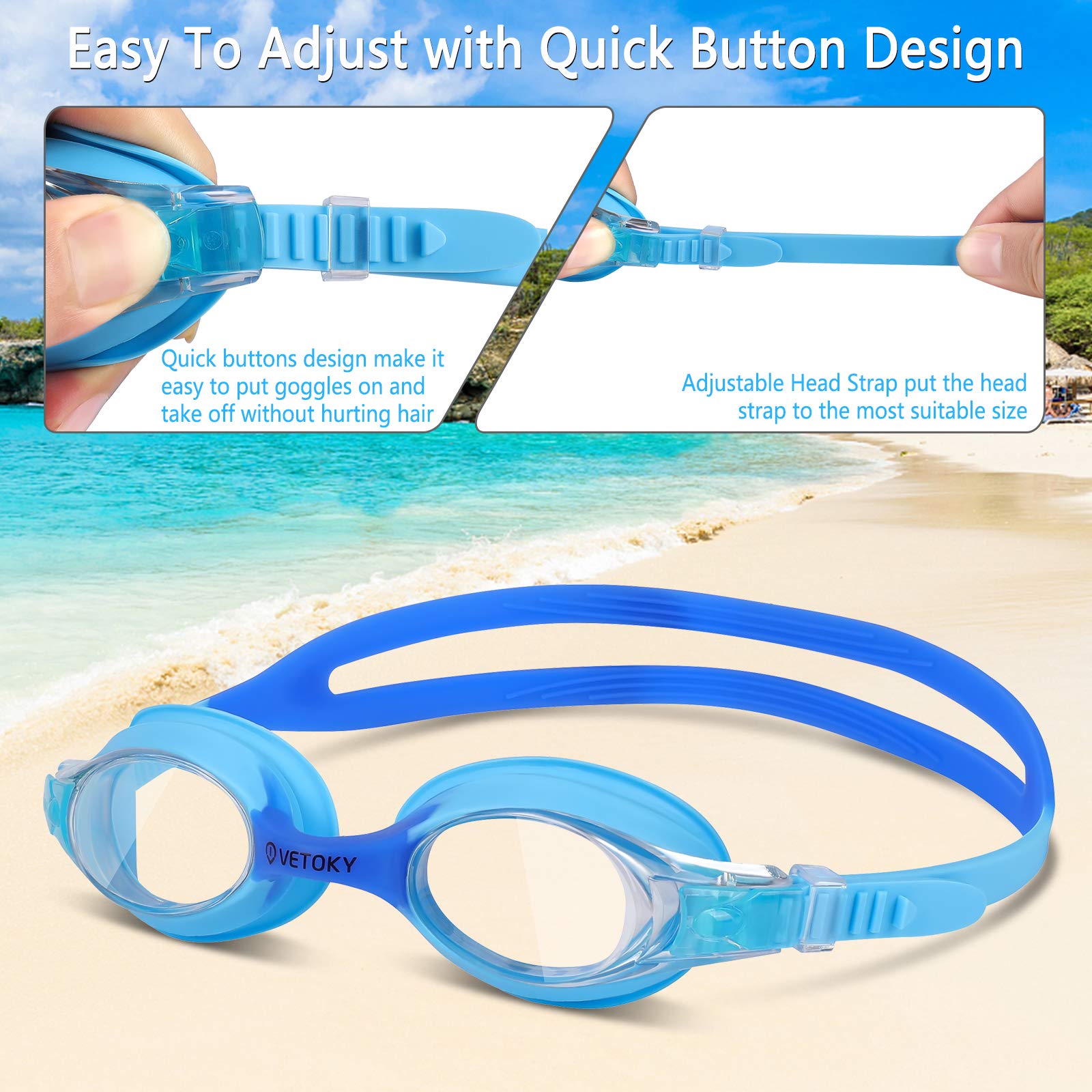 Lunettes De Natation VETOKY Enfant – Antibuée, étanches, Anti-UV, Réglables, 3 Ponts De Nez, Pour 3 à 10 Ans