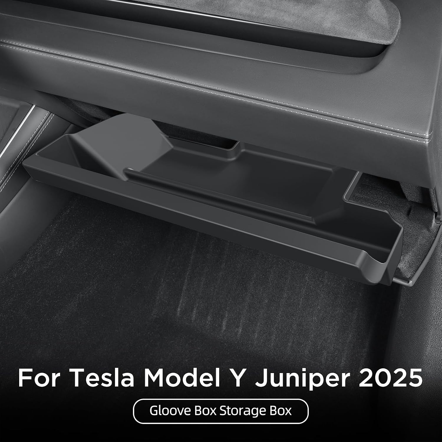 LUCKEASY Glove Organizer for Tesla Model Y Juniper 2025 2026 Glove Box Storage Box Tray Organizer Accessories TPE Storage Tray Black