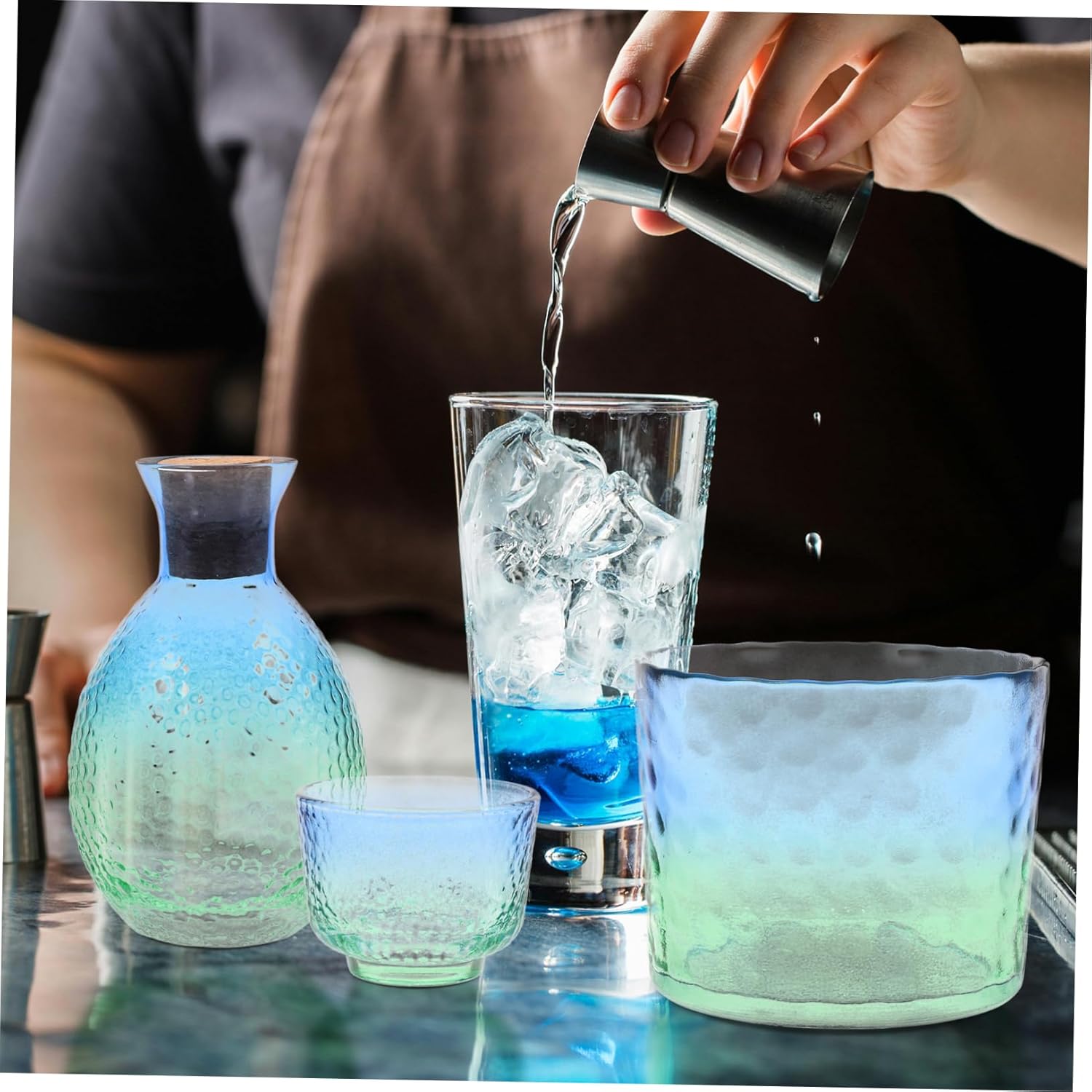 Elegant Japanese Sake Set Porcelain Sake Bottle Cups 4-piece Glass Sake Cups for Sake Tea and Water Serving