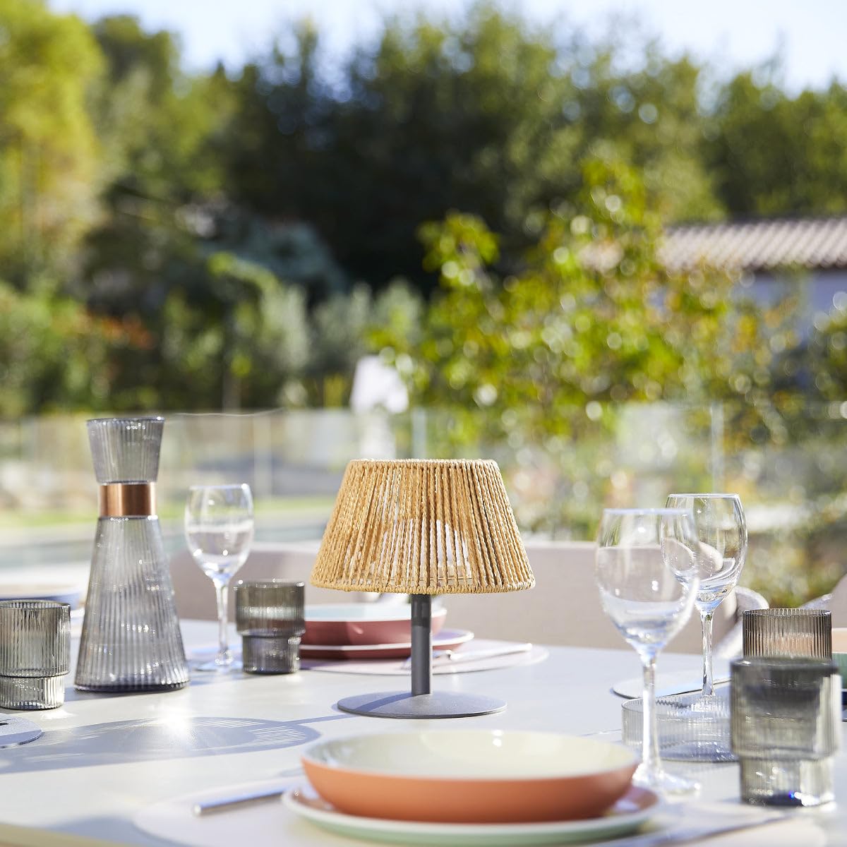 Lumisky - Juego de 2 lámparas de mesa inalámbricas de rafia natural, LED blanco cálido/blanco regulable (2 unidades, 2 unidades, estándar MINI RAFFY H22 cm)