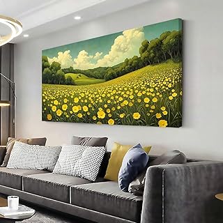 UKIXOM Lienzo decorativo para pared, diseño de prado amarillo, pintura abstracta moderna, para sala de estar, decor del hogar, impresión sobre lienzo 20x40cm/8x16 pulgadas marco interior