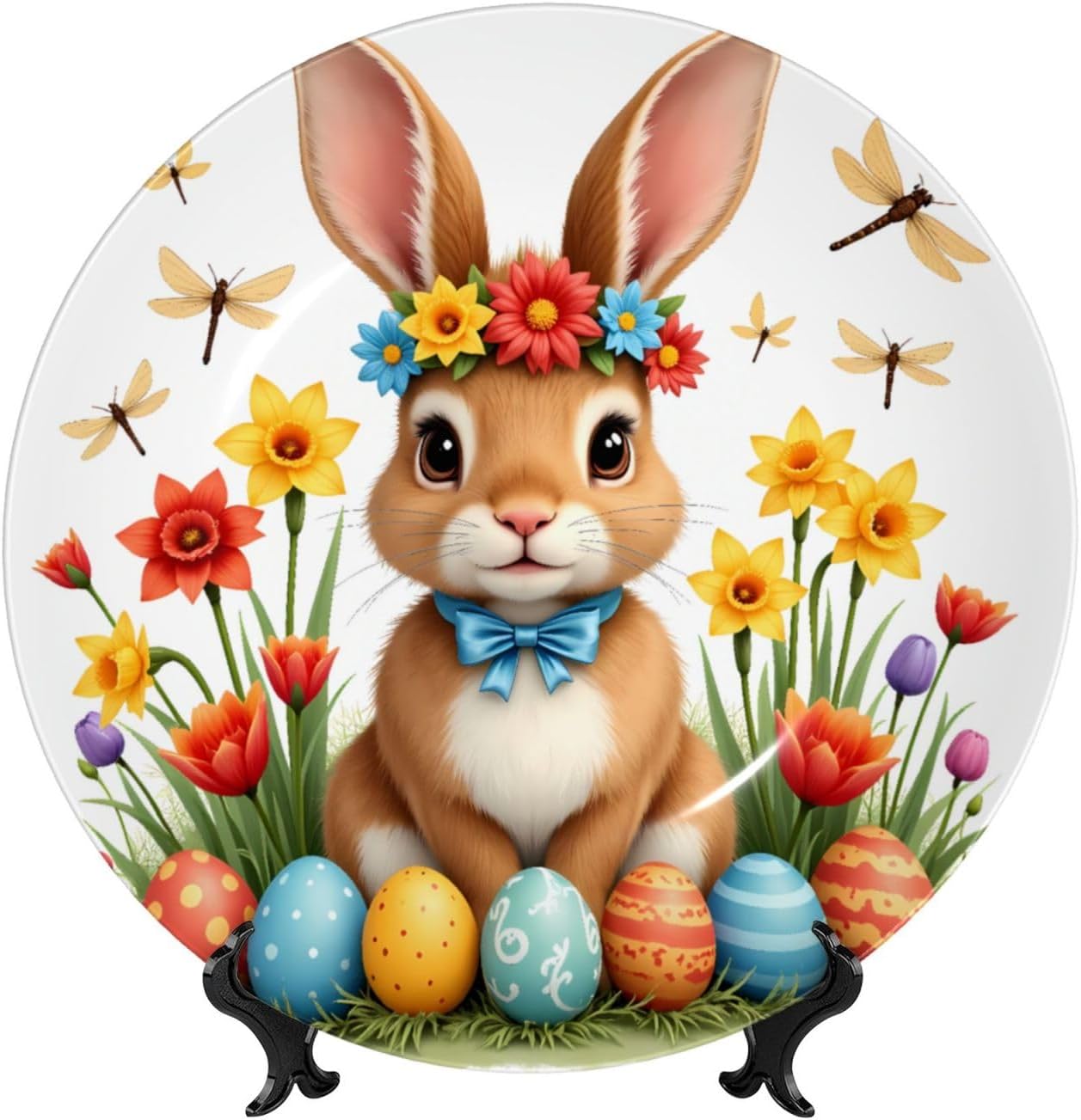 Easter Holiday Theme Style Ceramic Plate Display Decorative Plate With Stand Wall Hanging Plate For Home Decor 10 Inch