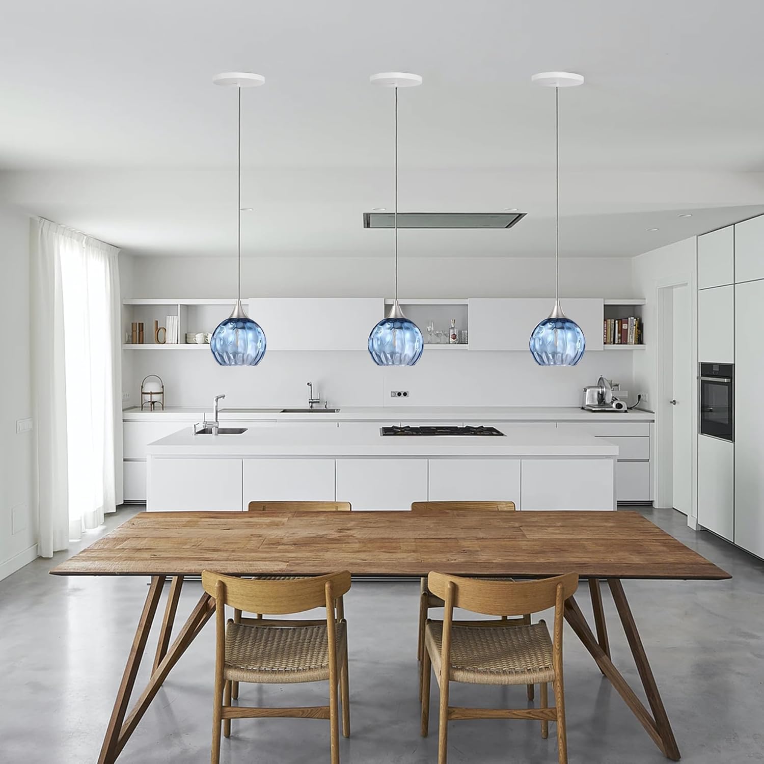 Kiven Instant Light Conversion Kit for 4/5/6inch Hole,Blue Glass Farmhouse Lighting Recessed Can Light Conversion Kit to Pendant with E26 Screw-in Adapter for Kitchen Island Living, Set of 2 TB3277