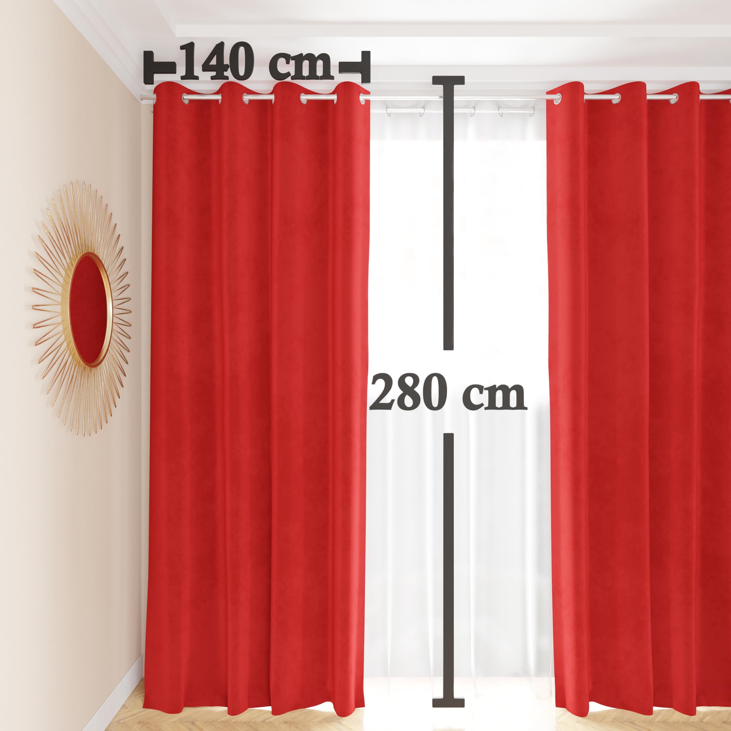 PETTI Artigiani Italiani - Rideaux en Velours à Panneaux pour intérieur avec Anneaux, 2 pièces, 140 x 280 cm, Rideau Velours Chambre à Coucher et Salon occultants isolants et Modernes, Rouge, 100%