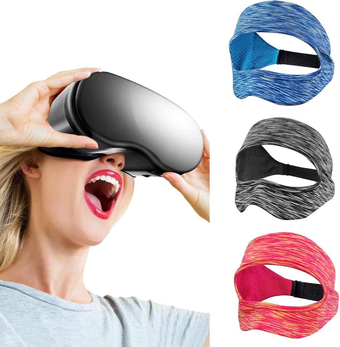 VR Eye Mask, Adjustable Breathable VR Sweat Band for Meta/Oculus Quest 2/3/3S/Pro, HTC Vive, PS, Gear, VR Workouts (3PCS)