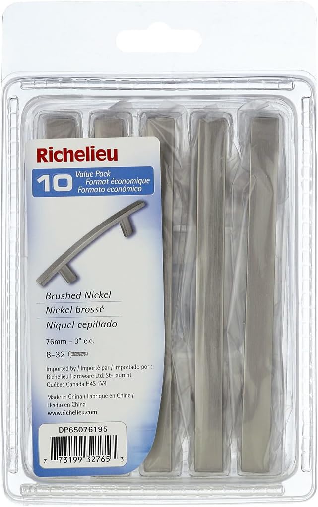 Richelieu Hardware - DP65076195 - Pack of 10 units - Transitional Metal Handle Pulls - 650 - Brushed Nickel Finish