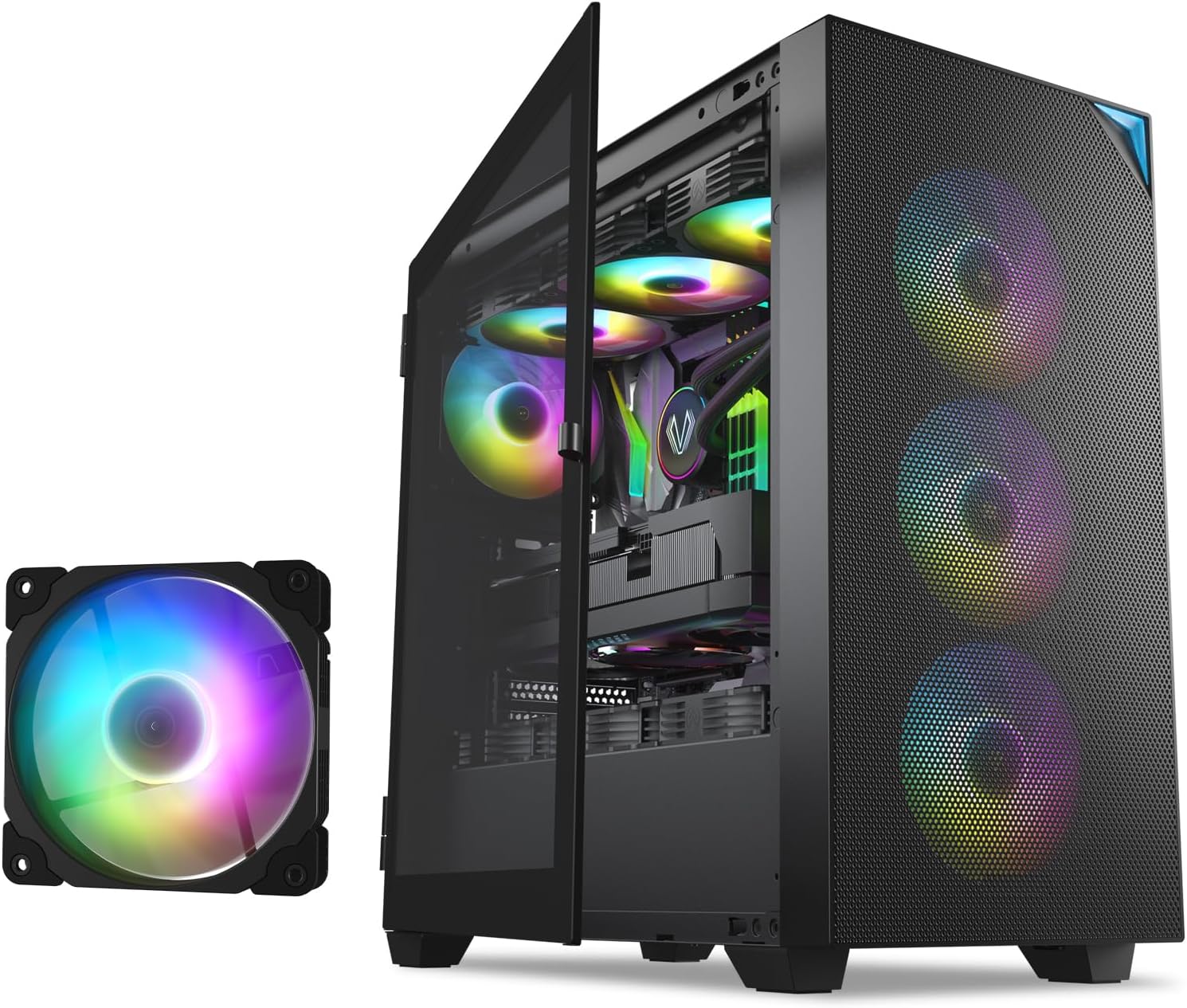 VETROO AL800 Full Tower PC Computer Case Customization ARGB & PWM Fans w/Door Opening Design Tempered Glass, E-ATX/ATX Support, Built-in ARGB LED Strip, Support for 40 Series GPUs -Black