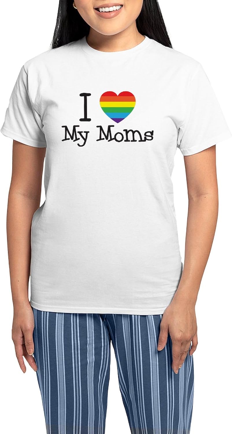 CafePress I Rainbow Love My Moms Pajamas Women's Novelty Cotton Pajama Set, Comfortable PJ Sleepwear