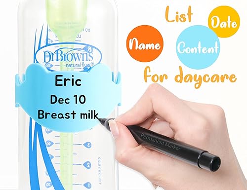 Miniatura 4 de Etiquetas de silicona para biberones para guardería, banda reutilizable para biberones para alimentos y leche materna, paquete de 6