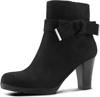 mysoft Women's Booties with Heel, Chunky Stacked Heel Zipper Ankle Boots for Ladies