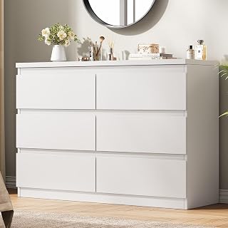 JOCOEVOL White 6 Drawer Dresser for Bedroom, Modern 47.2"W Wood Chest of Drawers with Deep Storage & Anti-Tip Kit