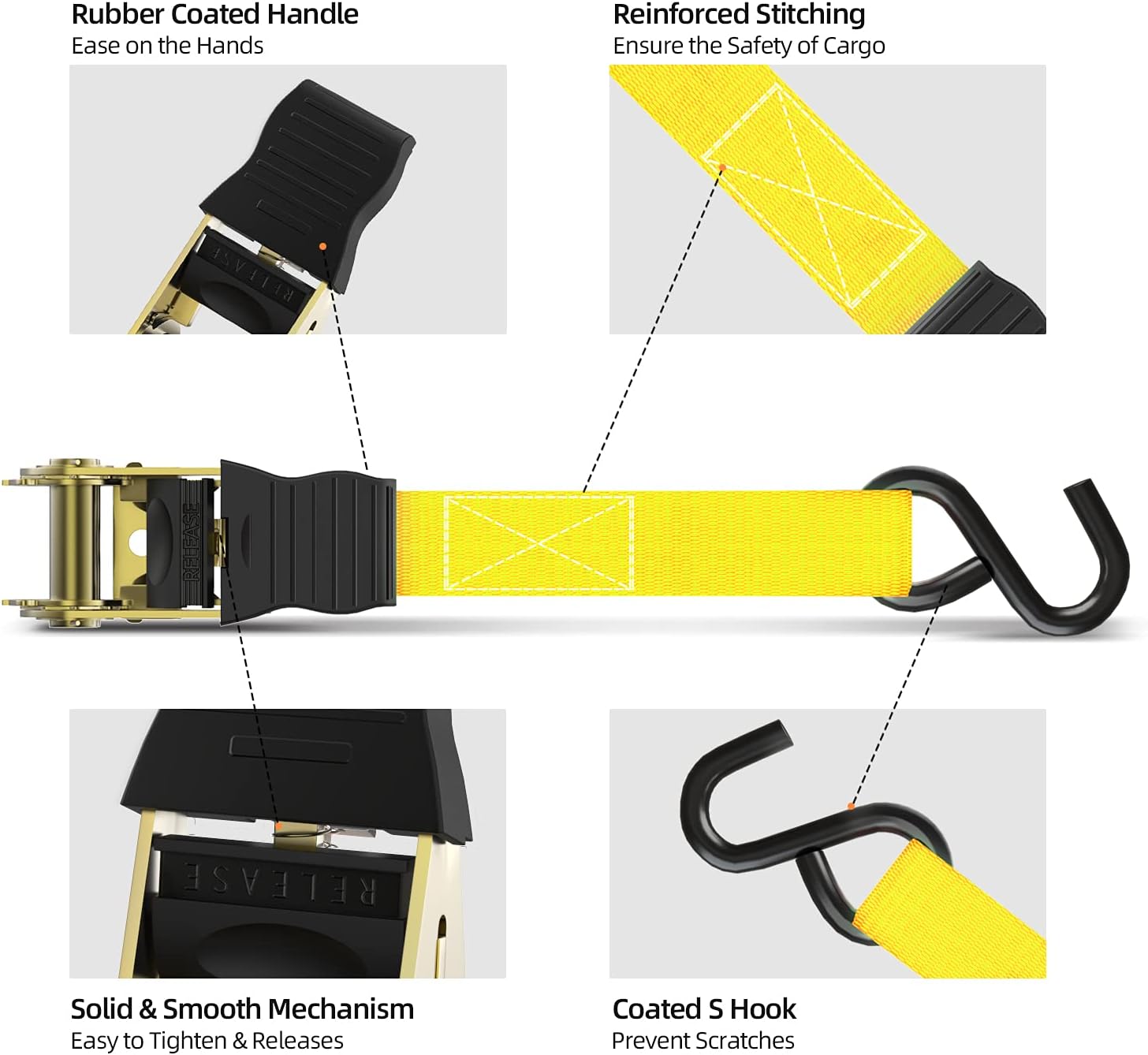 Ratchet Tie Down Strap 8-Pack 15 Ft - 500 lbs Load Cap with 1500 lbs Breaking Limit, Ohuhu Ratchet Tie Downs Logistic Cargo Straps for Moving Appliances, Motorcycle (Yellow)