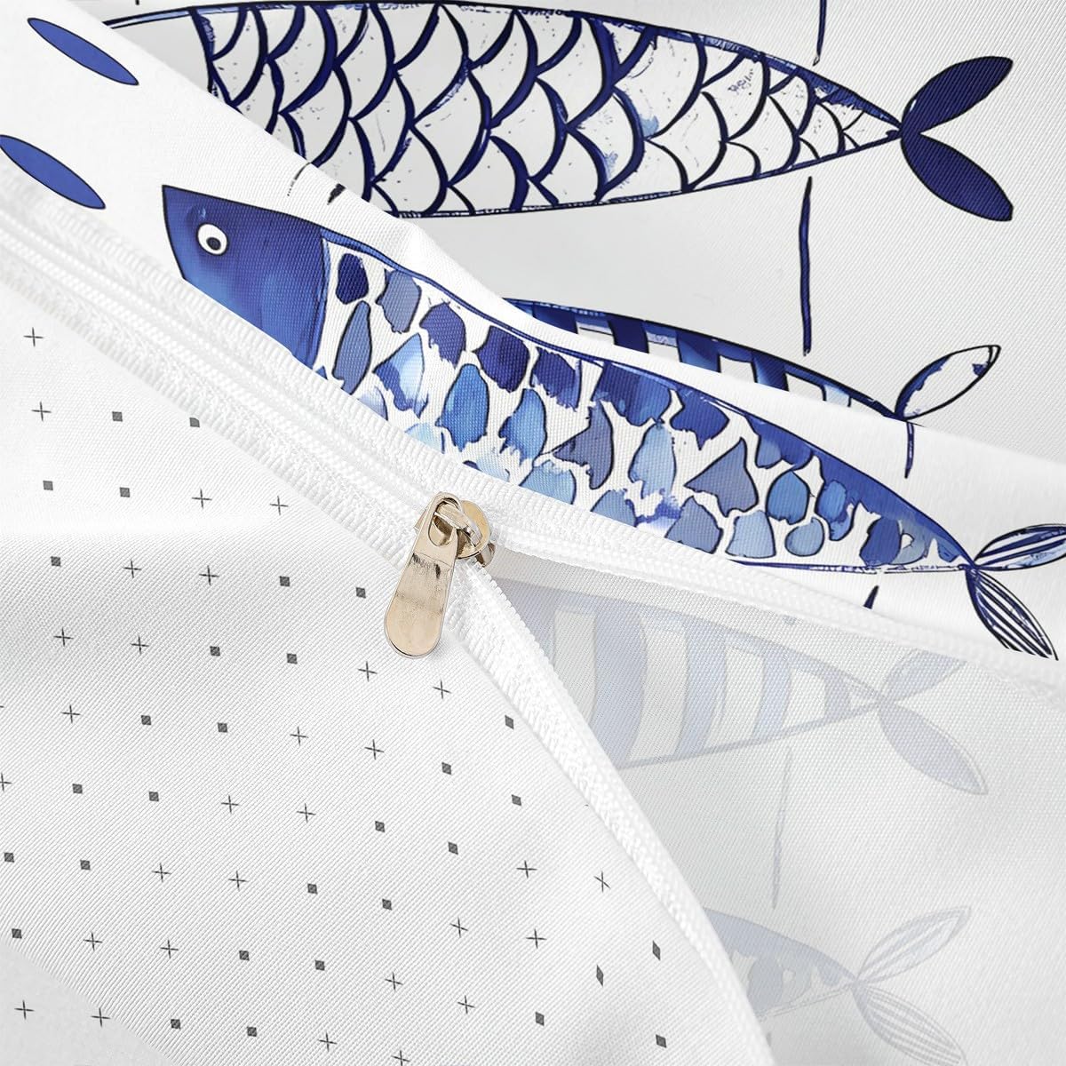 jejeloiu Ocean Fish Duvet Cover Queen Size Blue and White Ocean Comforter Cover for Boys Girls Nautical Fish Design Bedding Set 3Pcs Sea World Room Decor Breathable Soft Lightweight (NO Comforter)