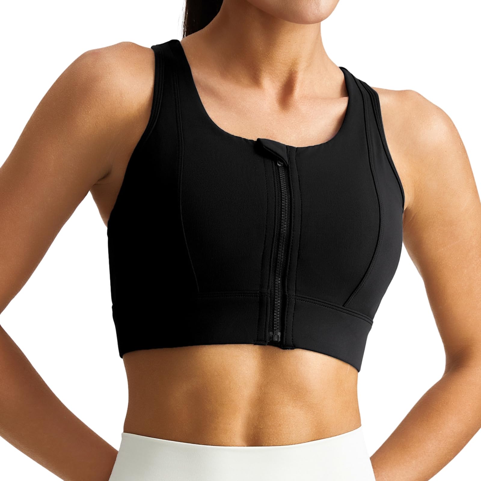 Damski biustonosz sportowy z zapięciem z przodu z zamkiem błyskawicznym, wysoce elastyczny nylon i spandex, Xxxl, z bezszwowym wzornictwem i szerokimi ramiączkami, idealny dla kobiet w dużych