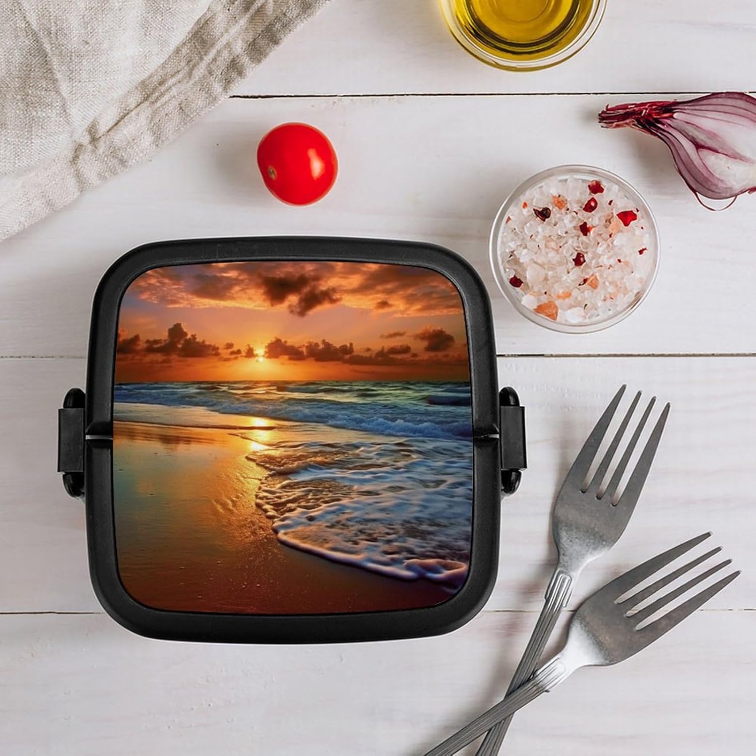 Adults Lunch Box Adult Bento Box Stackable Bento Box BPA-Free Evening Beach Sea Water Lunch Box Food Container Ideal for Meal Prep, Work, And On The Go