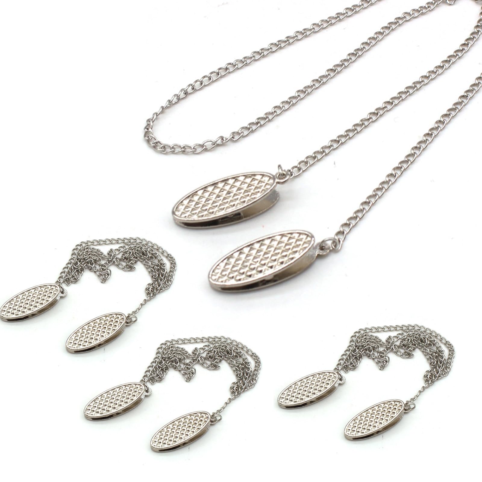 4 Pack Elegant Silver Napkin Chain with Clips, Adult Bib Holder Serviette Necklace for Seniors & Restaurants