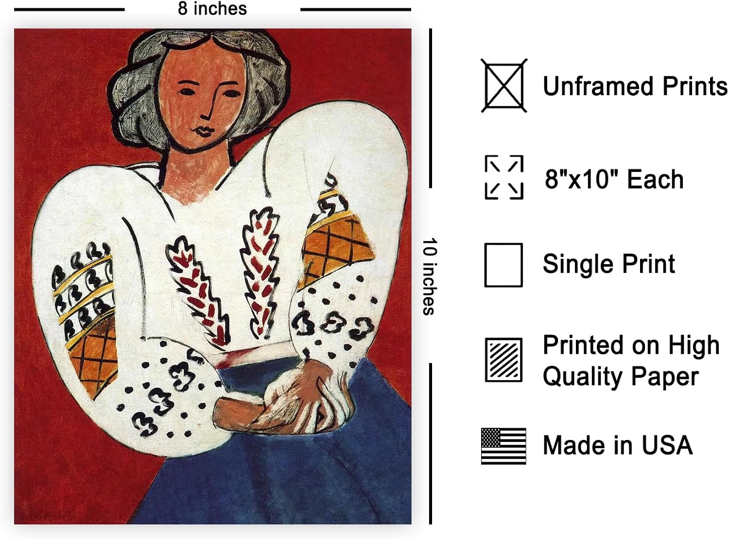 Poster Master Vintage Henri Matisse Poster - Retro La Blouse Roumaine Art - Expressionism Artwork - Portrait Print - Fauvism Piece - Classic Painting - Aesthetic Office Wall Decor - 8x10 UNFRAMED