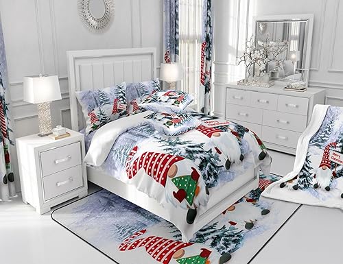 Miniatura 6 de Manfei Juego de funda de edredón de gnomos lindos tamaño matrimonial, funda de edredón con 2 fundas de almohada, juego de ropa de cama temática de