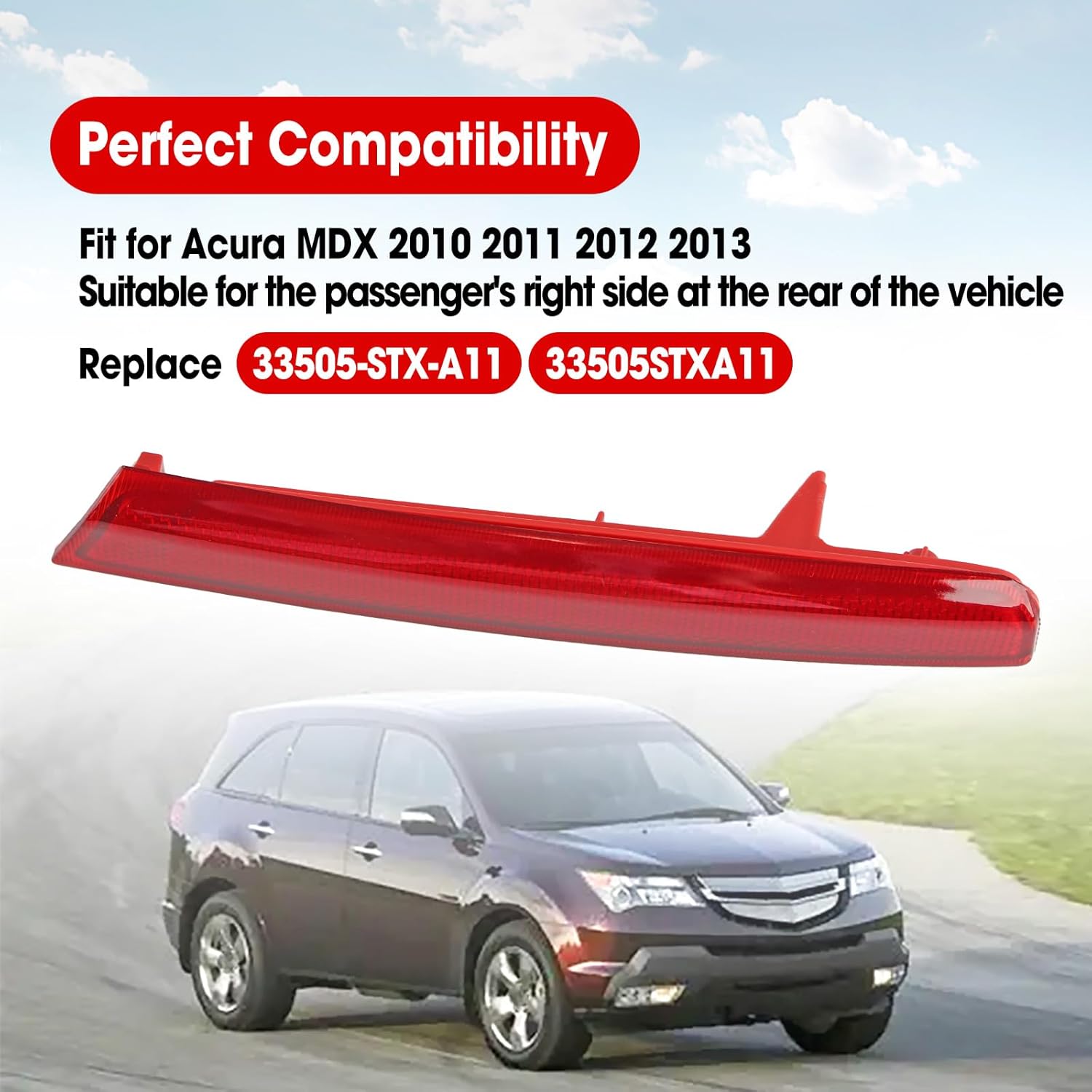 Rear Right Side Bumper Reflector Lamp Fit for Acura MDX 2010 2011 2012 2013 Replace 33505-STX-A11 33505STXA11
