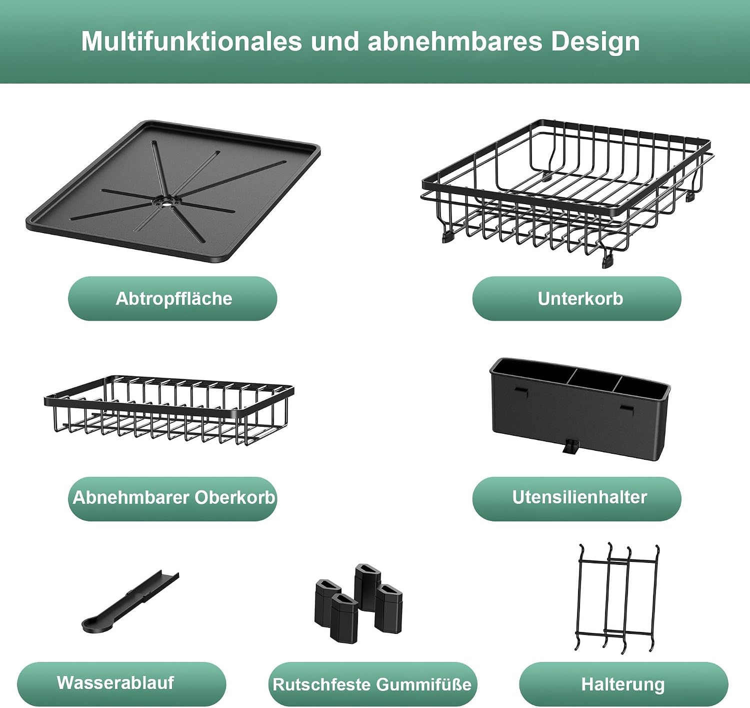 Rottogoon Large Dish Drying Rack 2-Tier Stainless Steel Dish Racks for Kitchen Counter Durable Dish Drainer with Drainboard Drainage Utensil Holder for Various Kitchenware Black image 5