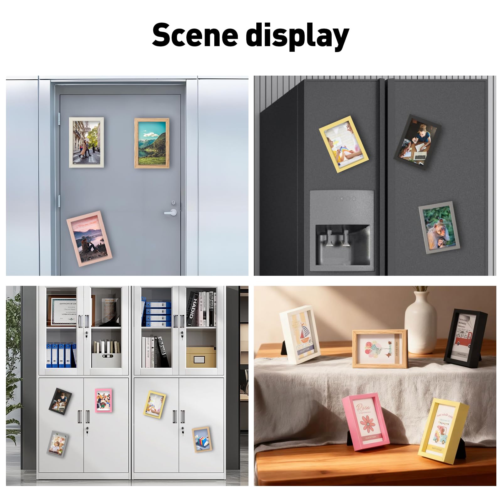 Magnetische Mini Bilderrahmen,Polaroid Fotorahmen mit Magnete für Kühlschrank, Kinderzeichnungen Holz Rahmen,Kleine Bunt Set aus 8 Stück (5x7.6 cm / 2x3 Zoll)
