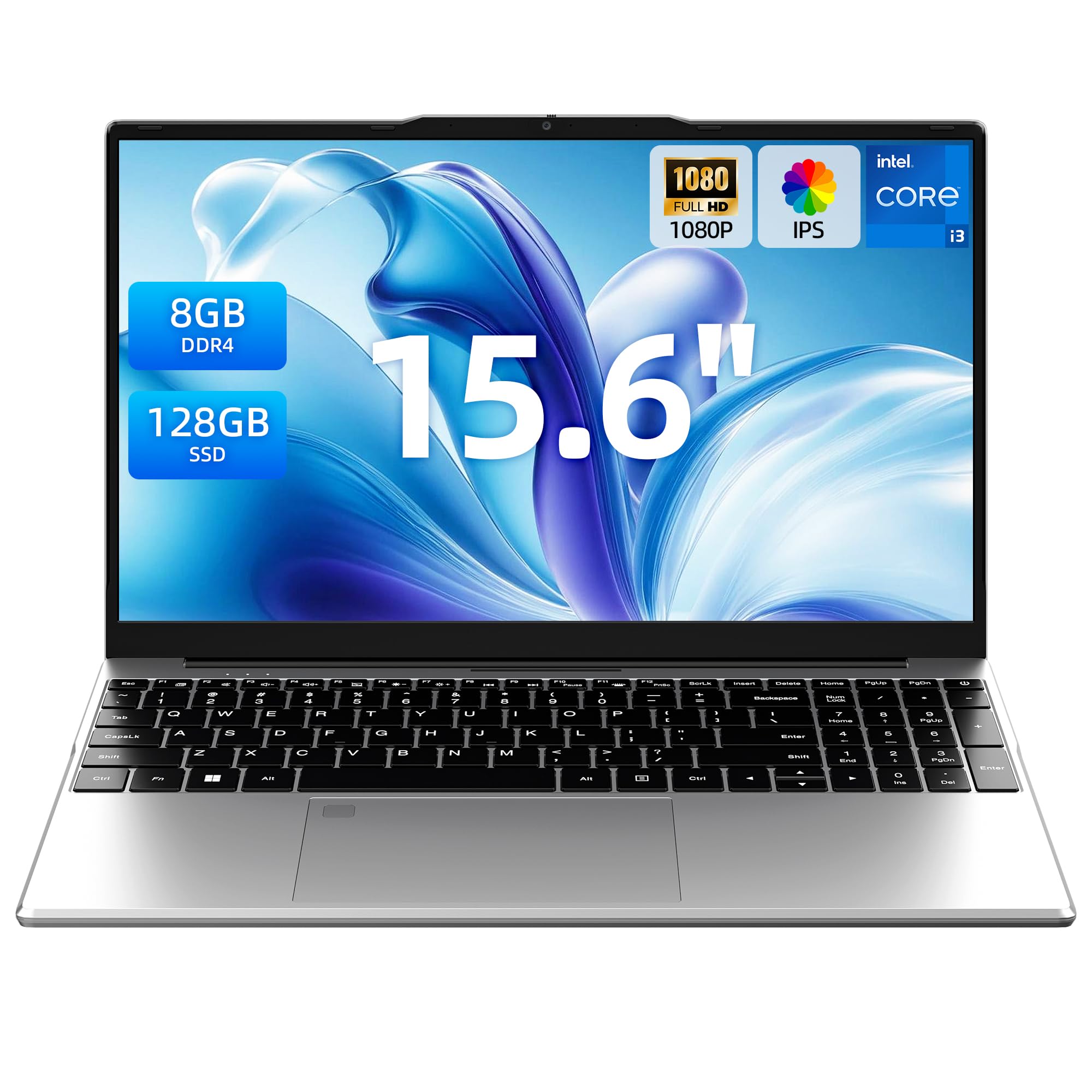 Aurant 15.6 Inch Laptop Core i3, 8GB DDR4, 128GB SSD, Win 11 Home | Backlit Keyboard, FHD IPS Display, WiFi 5, BT4.2, 180° Lay-Flat, Supports 1TB TF Card, Thin & Lightweight Laptops Computer