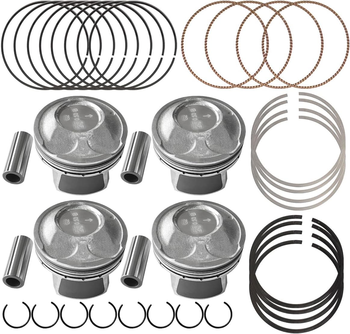 4PCS Oversize +0.50MM Piston & Rings Set Compatible with for Kia Soul Forte Hyundai Tucson Elantra 2.0L 2014 2015 2016 2017 2018 2019 Replace 23041-2E200 Engine Piston Pin Piston Ring