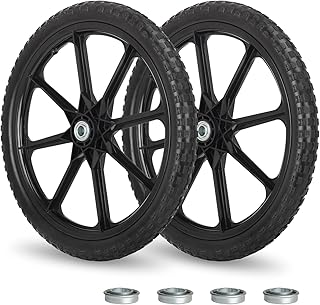 20" Flat Free Tire and Wheel, with 3/4" & 5/8" Bearing, 2.45" Centered Hub, Replacement Wheel For Rubbermaid Wheelbarrow, Garden Yard Cart, 2 Pcs