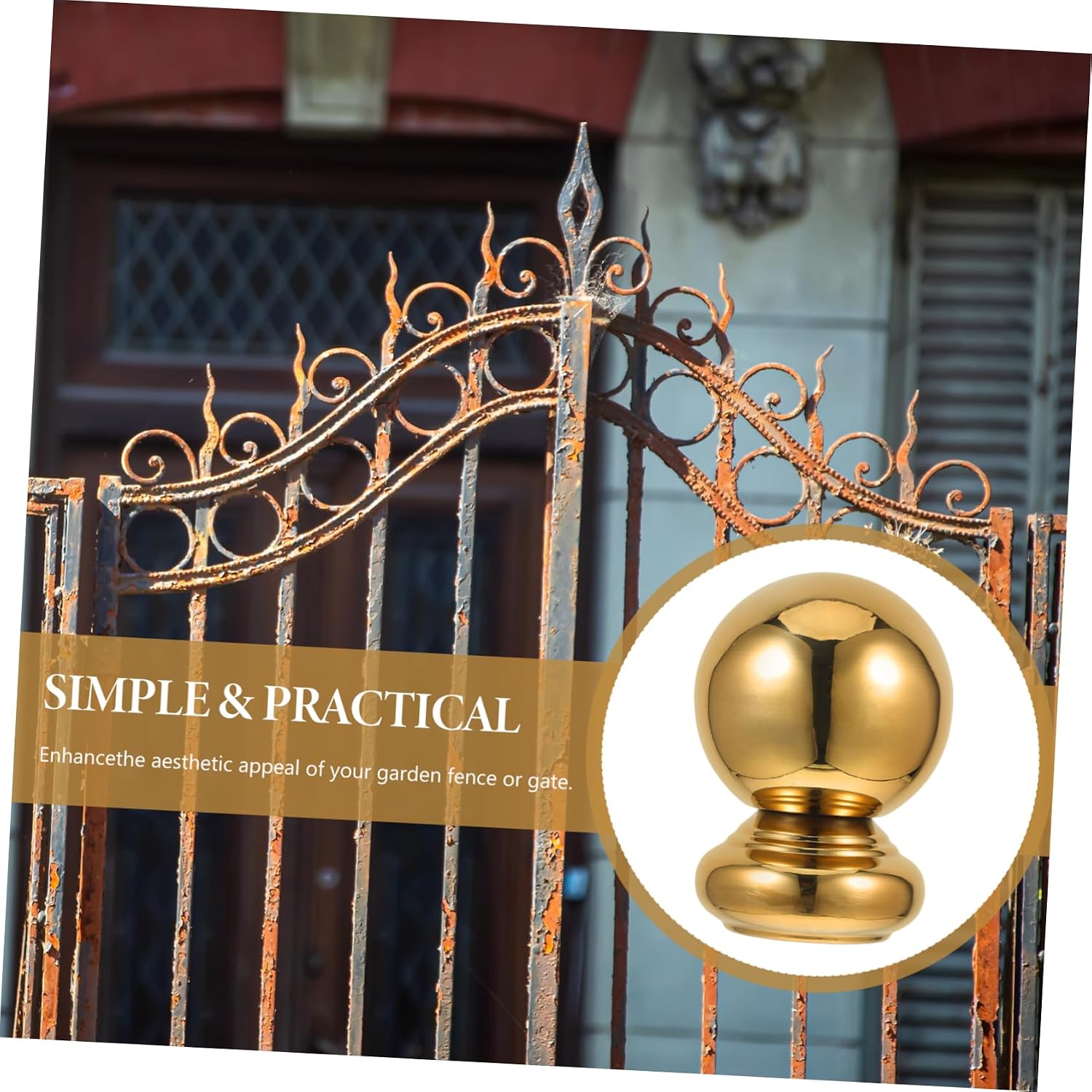 jojofuny Stainless Steel Fence Post Caps with Top Ball Dome Weather-Resistant Deck Post Covers for Garden Fencing Staircase Railings and Gate Finials in Golden Finish