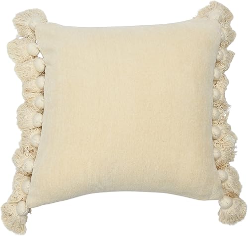 Main + Mesa Almohada cuadrada de chenilla de algodón de 18 pulgadas con borlas