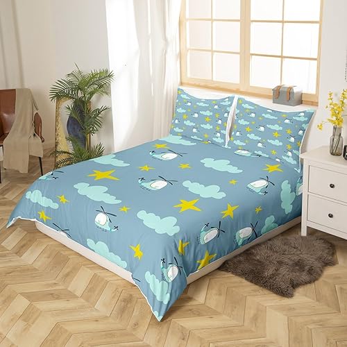 Vista 50 de Erosebridal Funda de edredón de avión de dibujos animados, tamaño matrimonial, juego de ropa de cama de aviones para niños, lindo amarillo, verde