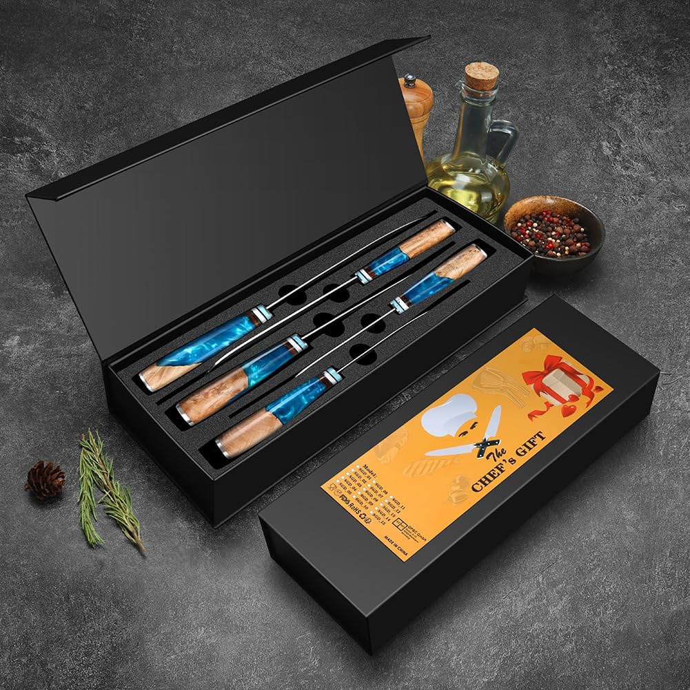 KEENZO Damascus knife set 5 pcs, Professional kitchen knives set, Sharp Damascus Steel Chef Knife Set. 10Cr15CoMoV Stainless steel Damascus cooking knife Set,Ergonomic handle with gift box