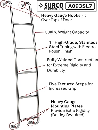 Miniatura 3 de Surco A093SL7 - Escalera para furgoneta de 5 escalones de acero inoxidable, compatible con techo alto Dodge Sprinter seleccionado, techo alto