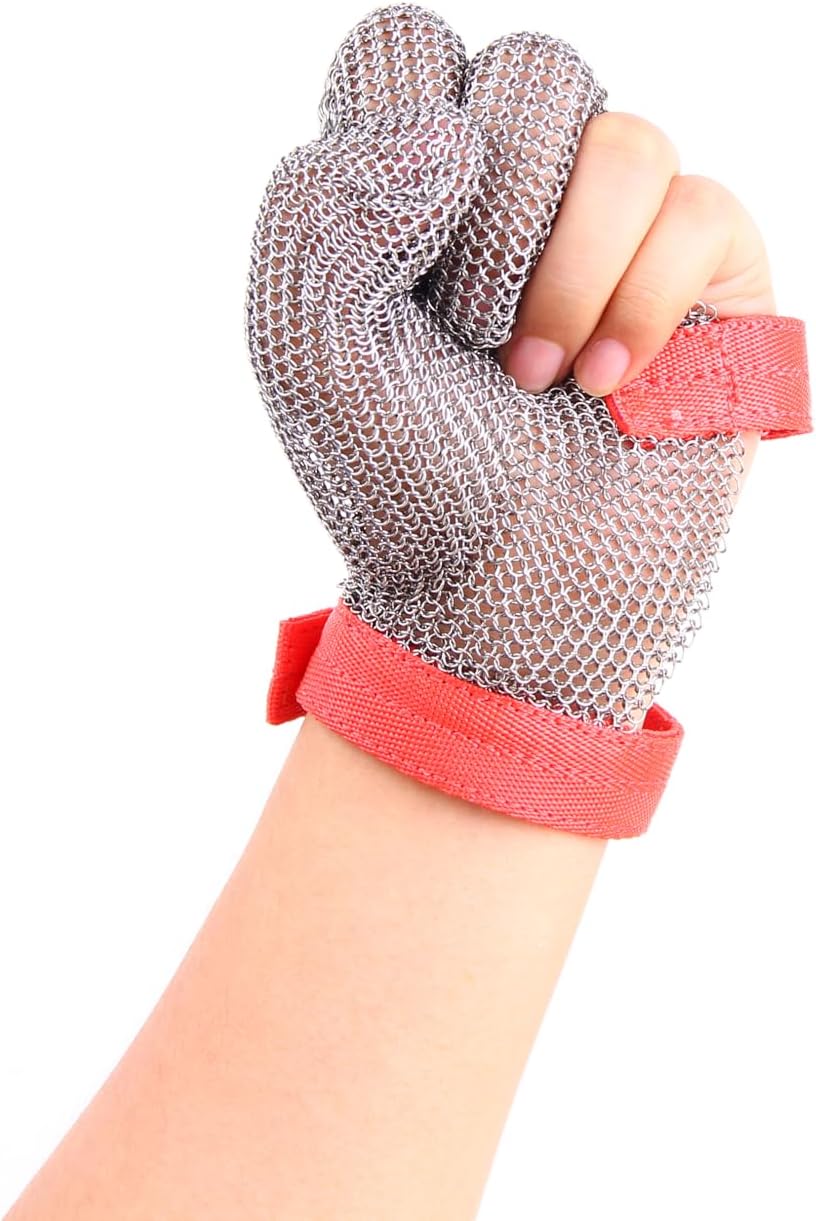 3-Finger Cut Resistant Glove, Stainless Steel, Silver, Medium (Pack of 1)
