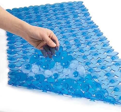 Miniatura 15 de WELTRXE Tapete ovalado antideslizante con burbujas negras para bañera, tapete de ducha con orificios de drenaje, ventosas, lavable a máquina, BPA,