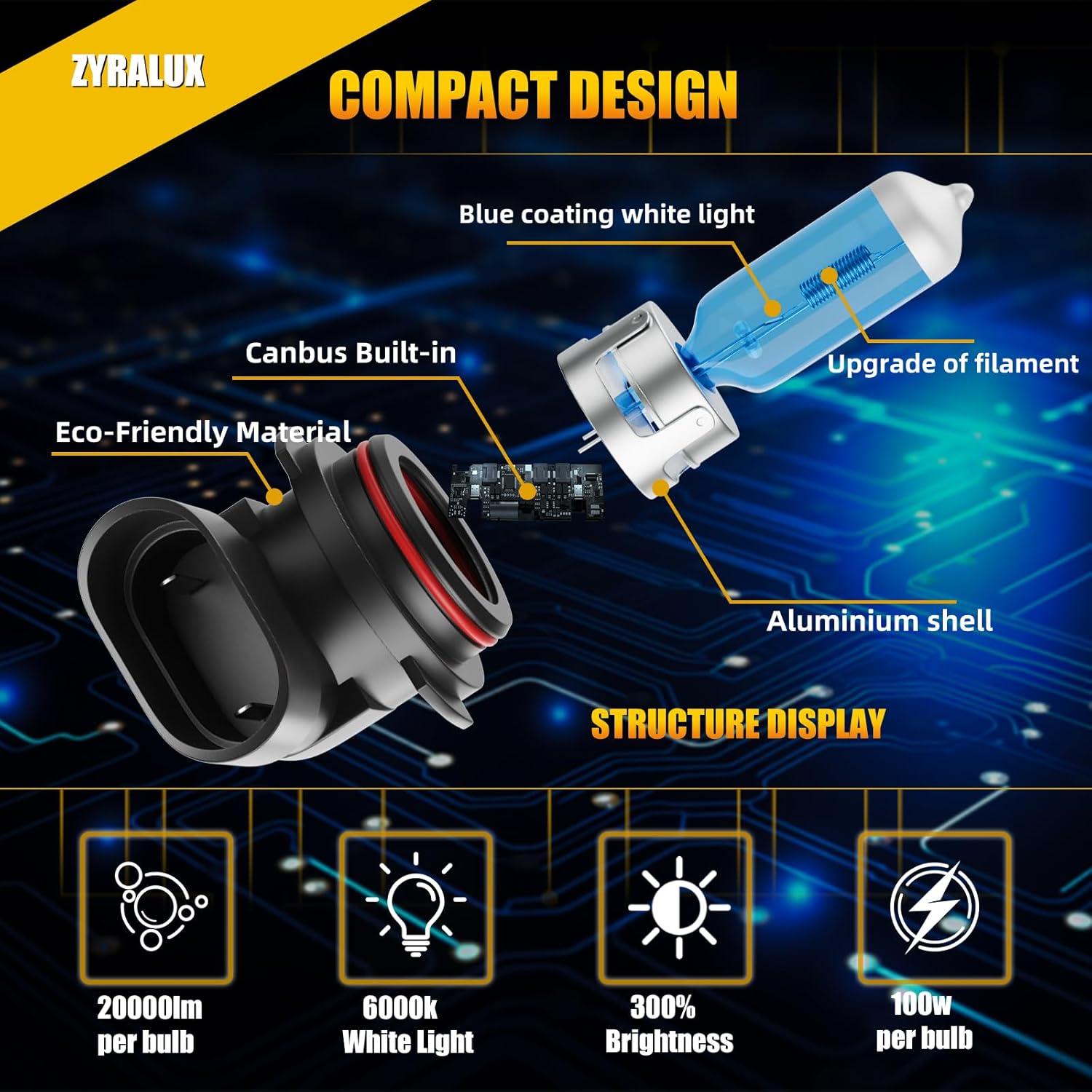 Halogen Headlight Bulbs For Toyota Corolla (2001 2002 2003 2004 2005 2006 2007 2008 2009 2010-2015), 9005 High Beam+9006 Low Beam Combo, 100W/6000K White Light 300% Brightness, Plug n Play, 4 Pack