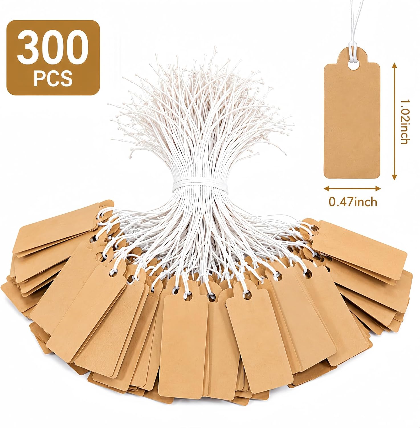 300 Pcs Small Price Tags with Elastic String, Brown Kraft Jewelry Tags for Pricing, Writable Mini Hang Tags for Rings, Earrings, Bracelets, Clothing, 1.02 x 0.47 in image 3