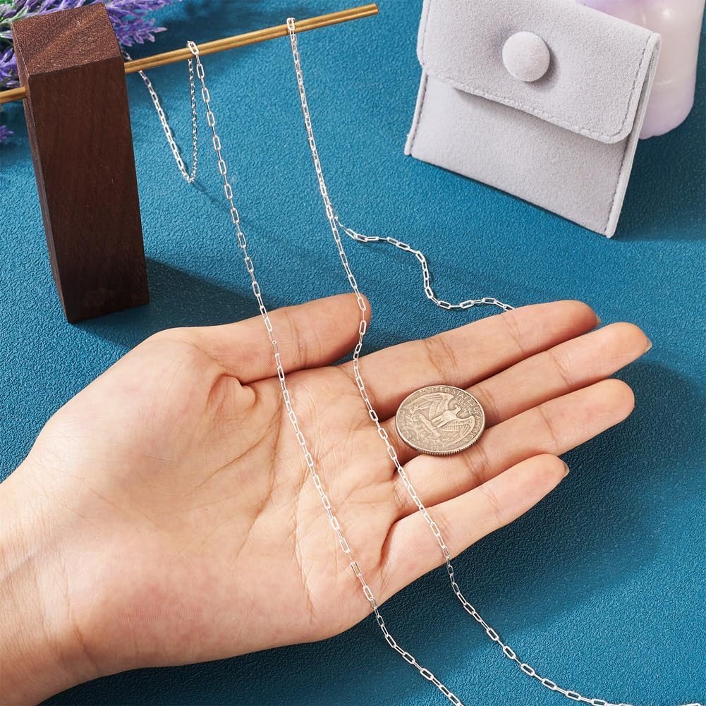 Elecrelive 3.28 Ft 925 Sterling Silver Paperclip Chains 1.7mm Soldered Oval Link Chains Permanent Jewelry for Women's Trendy Layering Necklace Bracelet Making - Image 4